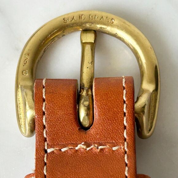 Vintage 90s Lands' End Brown Leather Belt Woven Cotton Off-White-Women's Size 30 - Picture 8 of 8